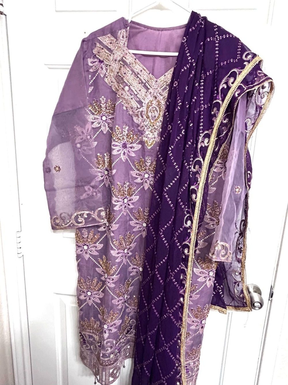 Shalwar Kameez Embroidered Lavender & Deep Purple Party Dress with Dupatta
